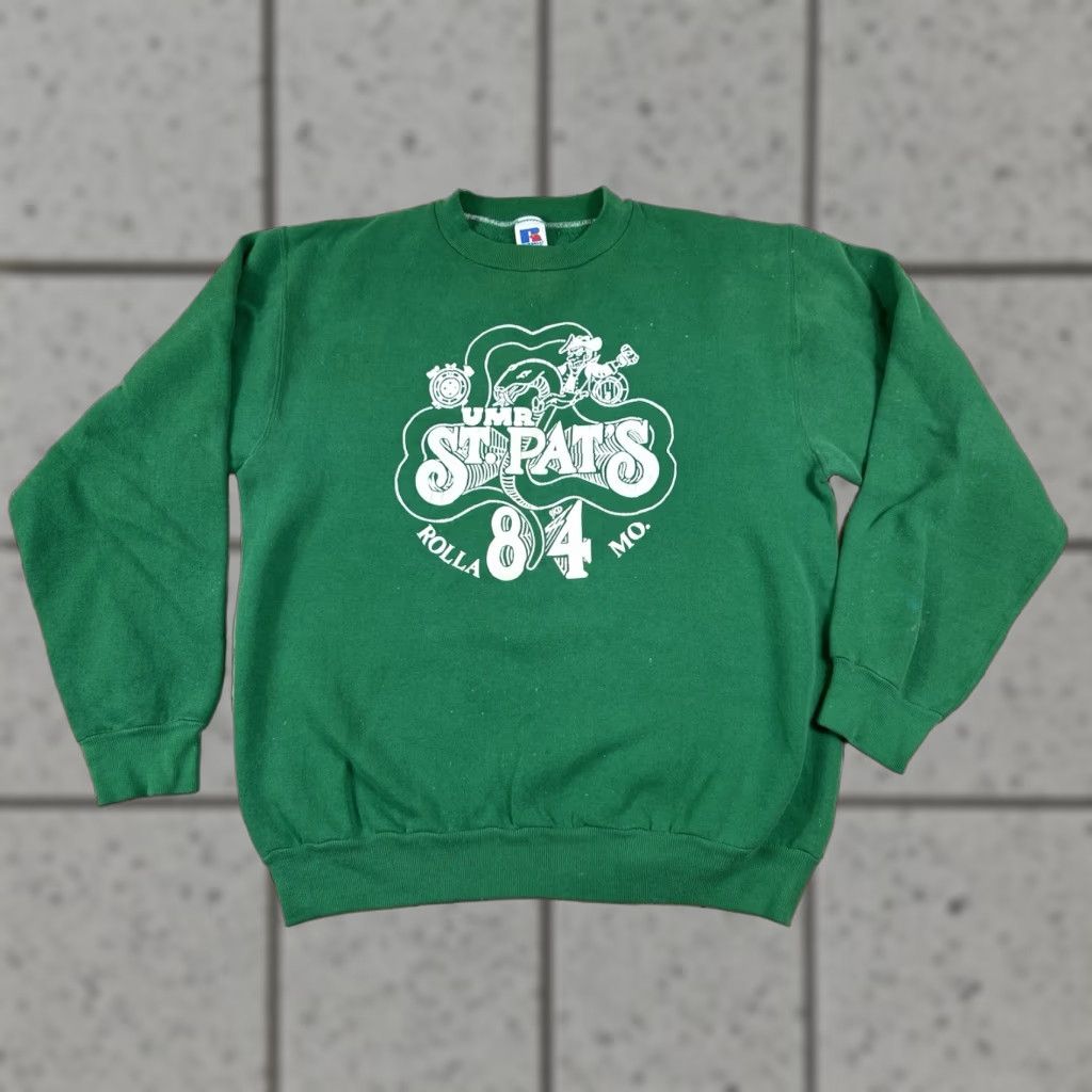 Vintage VINTAGE Russell Sweatshirt Pullover University 80s St. Pats St. Patricks Day Green Cotton Blend Size M Unisex Adults Burger? Size US M / EU 48-50 / 2 - 1 Thumbnail