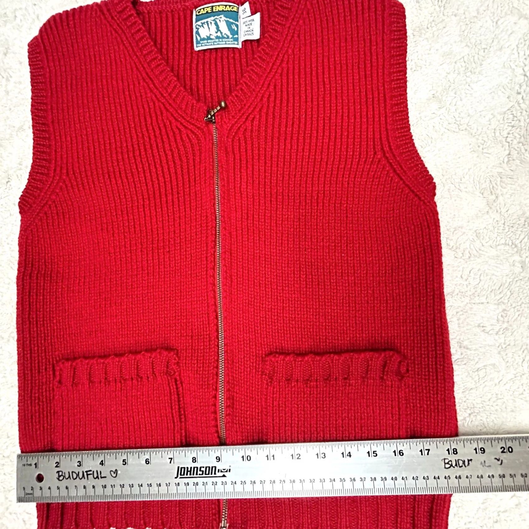 Vintage Cape Enrage Womens Zip Front 100% Wool Knit Vest Red Pockets Sleeveless V-Neck 36 Cap Sleeve Knit Vest Casual Mens Womens Size XS / US 0-2 / IT 36-38 - 5 Thumbnail