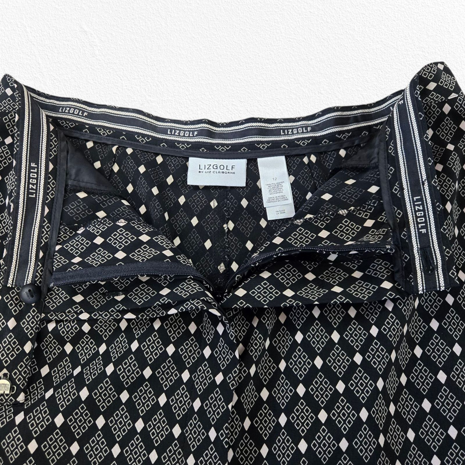 Vintage 1990s Black Beige Diamond Golf Skirt Skort Size 12 Size 34" / US 12 / IT 48 - 8 Thumbnail