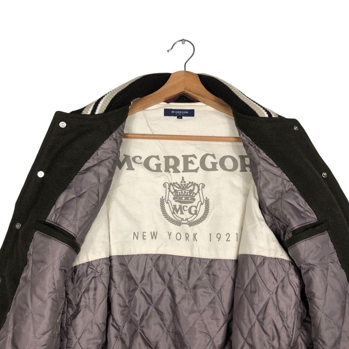 Japanese Brand 📌Vintage Bomber Varsity Jacket Leather Mc Gregor Big Logo Size US M / EU 48-50 / 2 - 15 Thumbnail