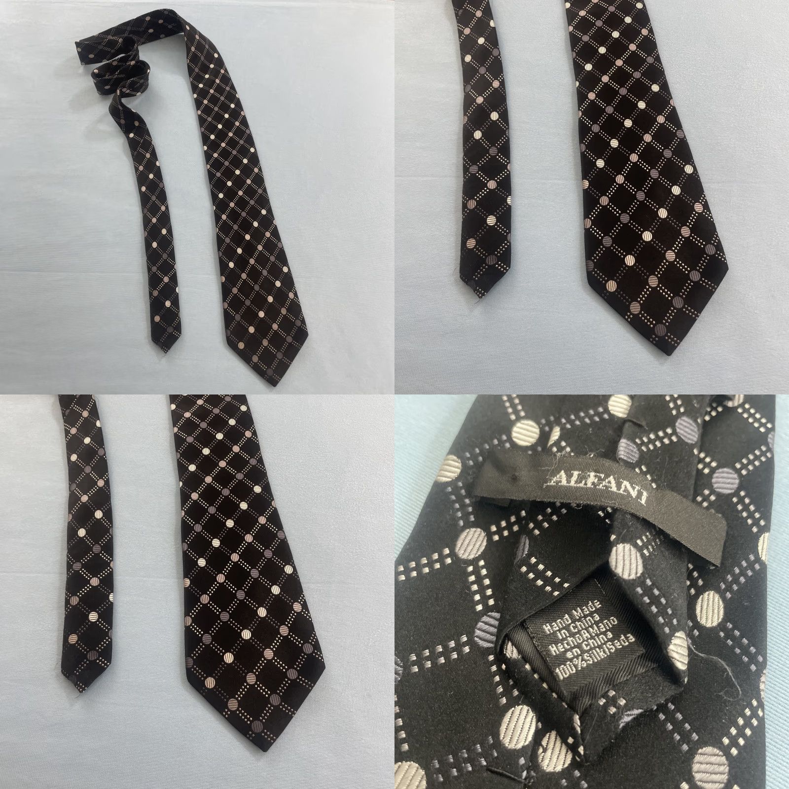 Alfani VINTAGE Alfani Tie Geometric Wide Silk Black White Monster 70s 1990s Mens Size ONE SIZE - 9 Thumbnail