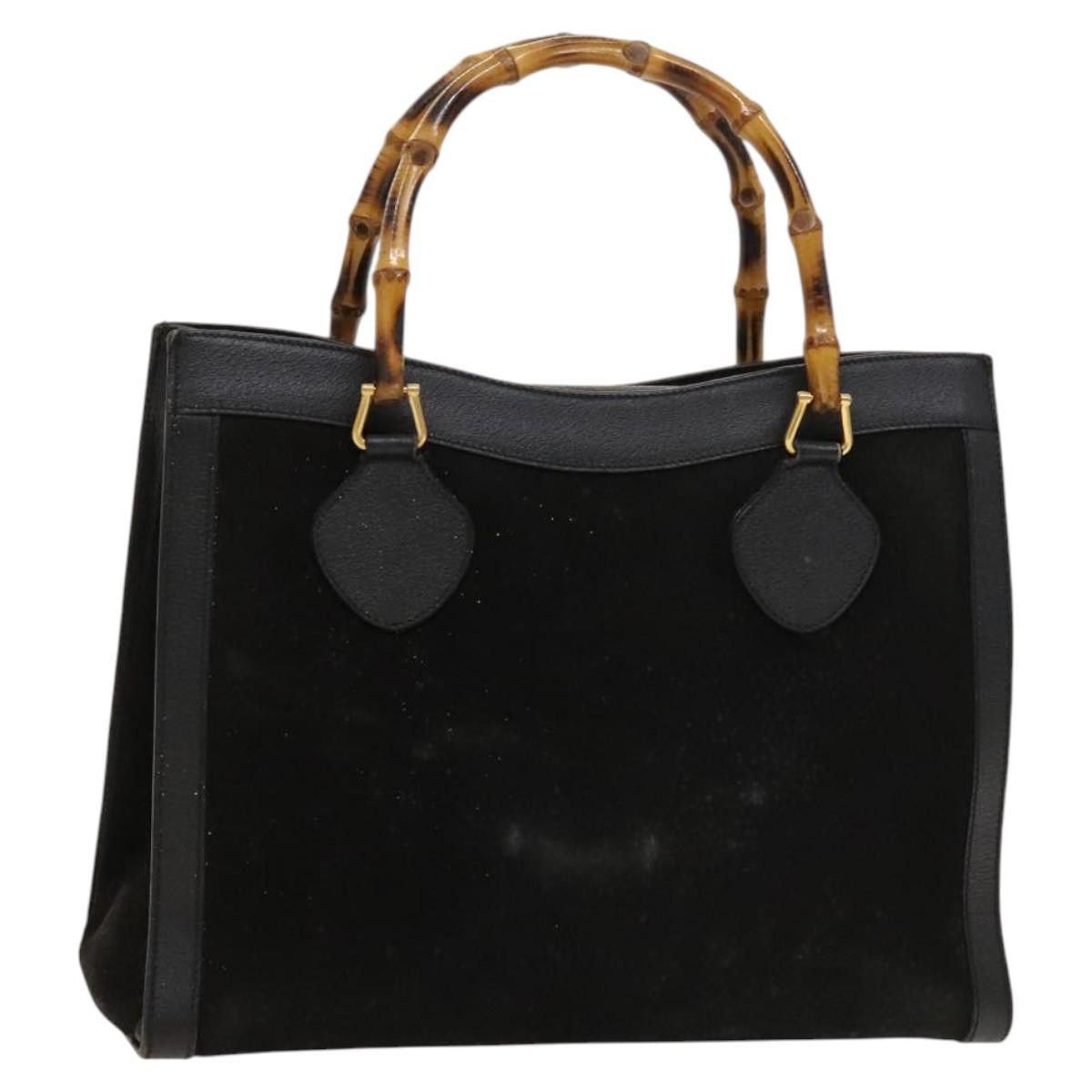 Gucci GUCCI Bamboo Hand Bag Suede Black Gold Size ONE SIZE - 1 Thumbnail
