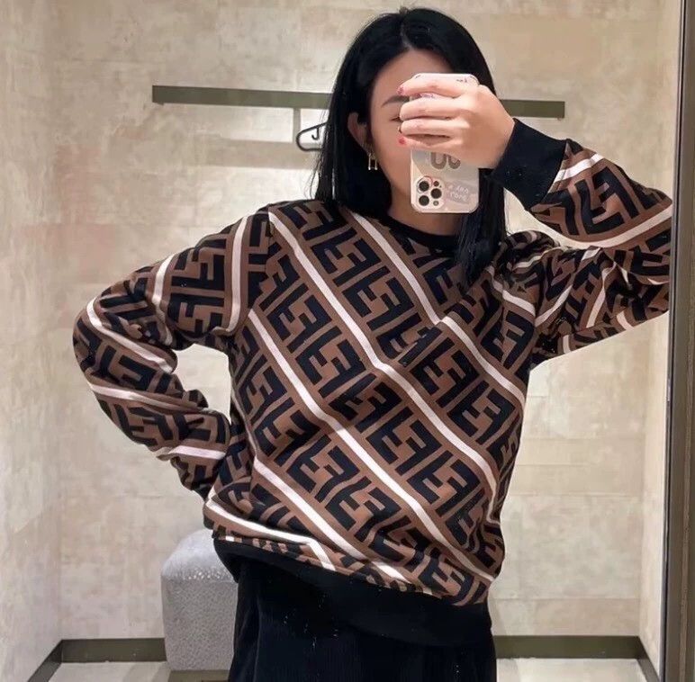 Fendi FENDI Dark Brown Striped Logo Letter Printed Cotton Crew N Size M / US 6-8 / IT 42-44 - 7 Thumbnail