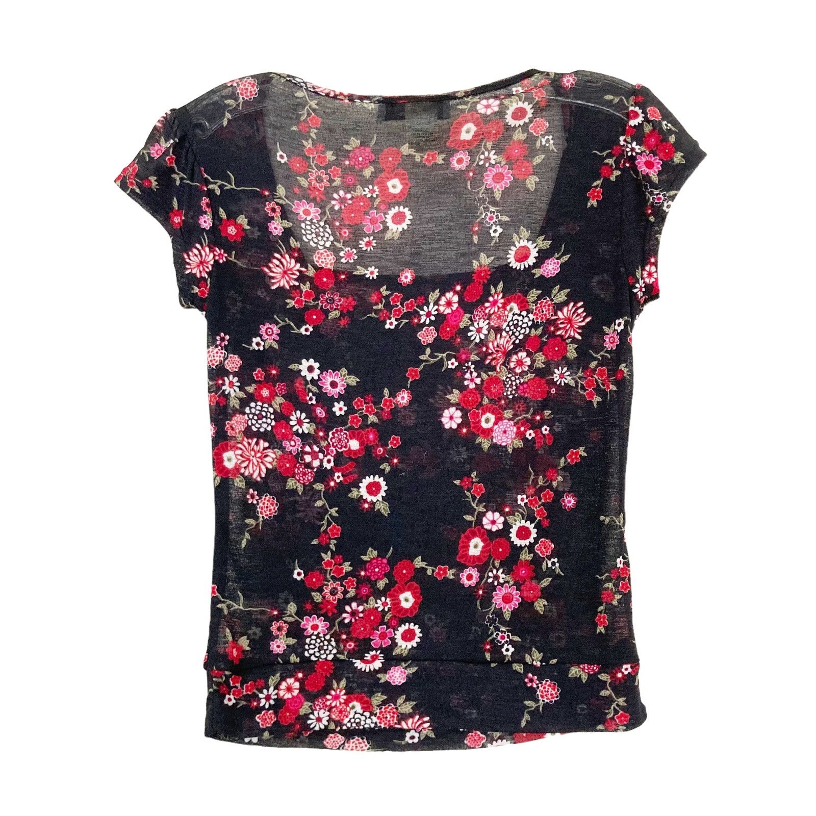 Vintage Vintage 90s Black Semi Sheer Floral Shirt Sz S Size S / US 4 / IT 40 - 4 Thumbnail