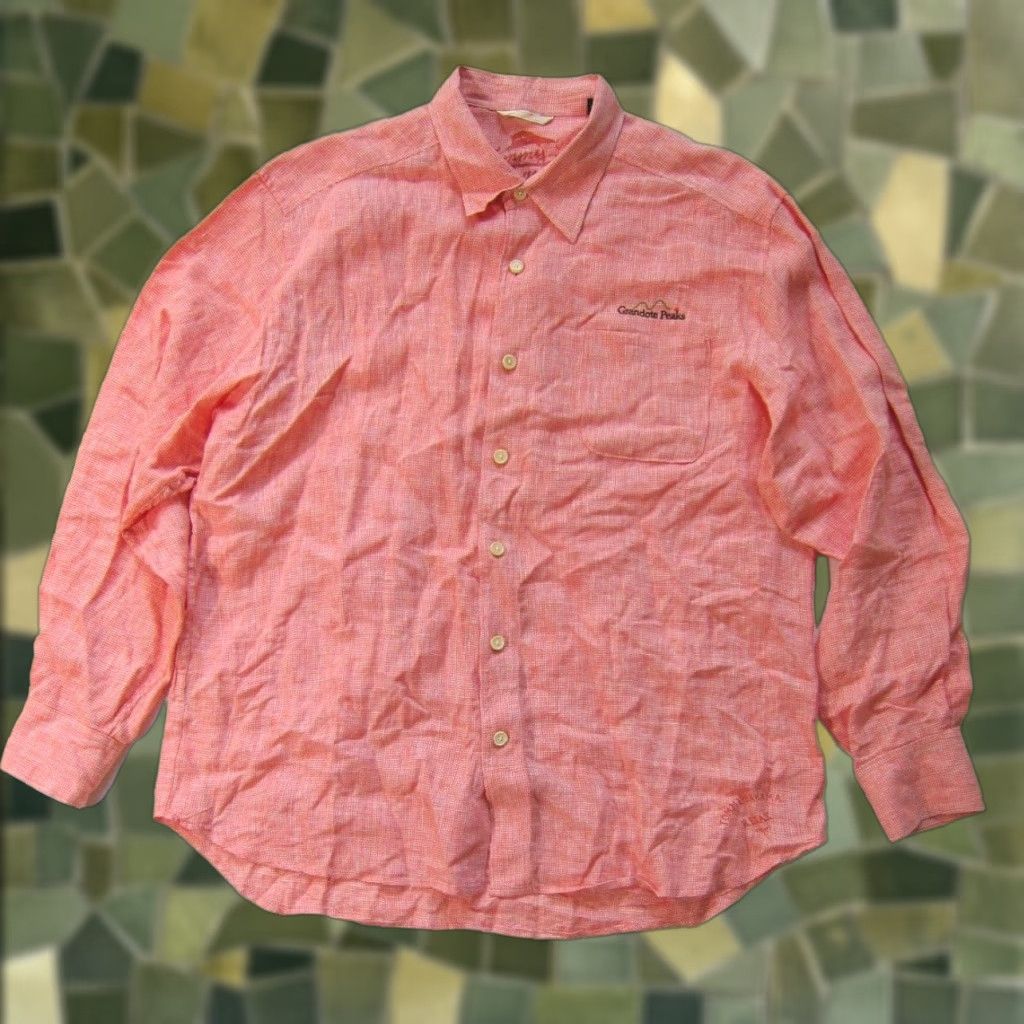 Tommy Bahama Tommy Bahama Linen Orange Golf Grandote Peaks Button Down Long Sleeve Shirt XL Mens Size US XL / EU 56 / 4 - 1 Thumbnail