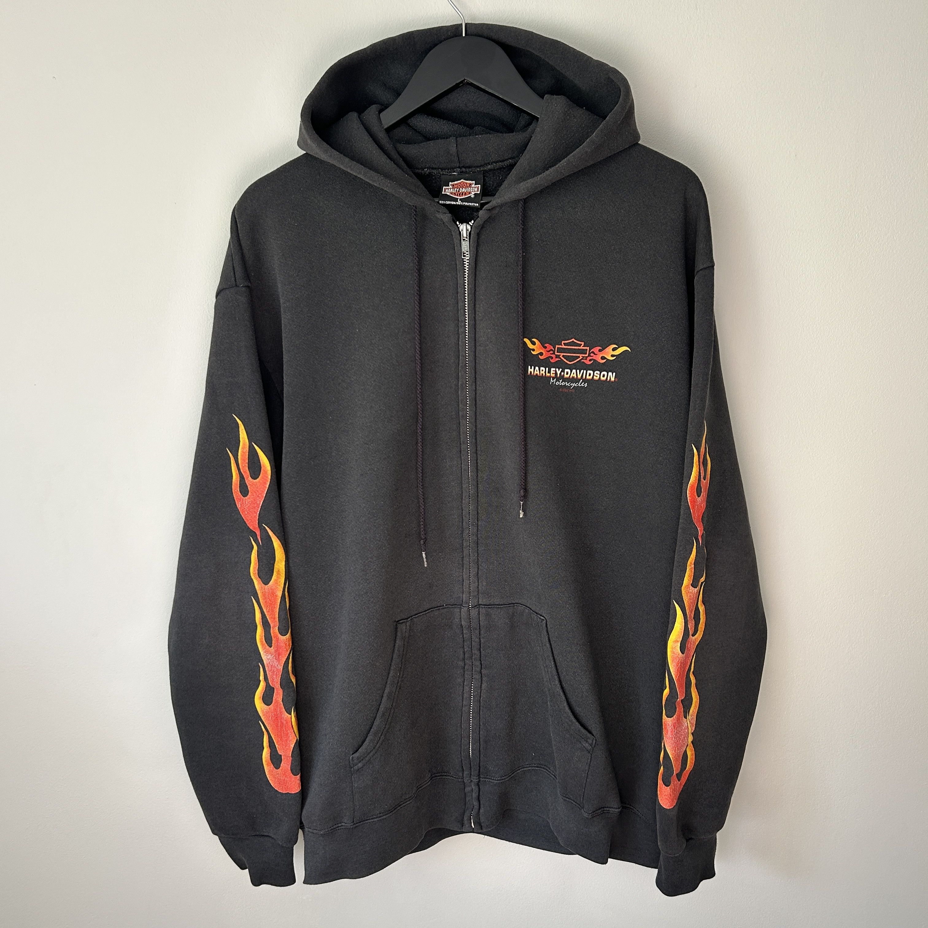 Harley-Davidson ブラック ジップアップパーカー　フレイム 4GSELLER × Harley Davidson × Vintage Thrashed Harley Davidson