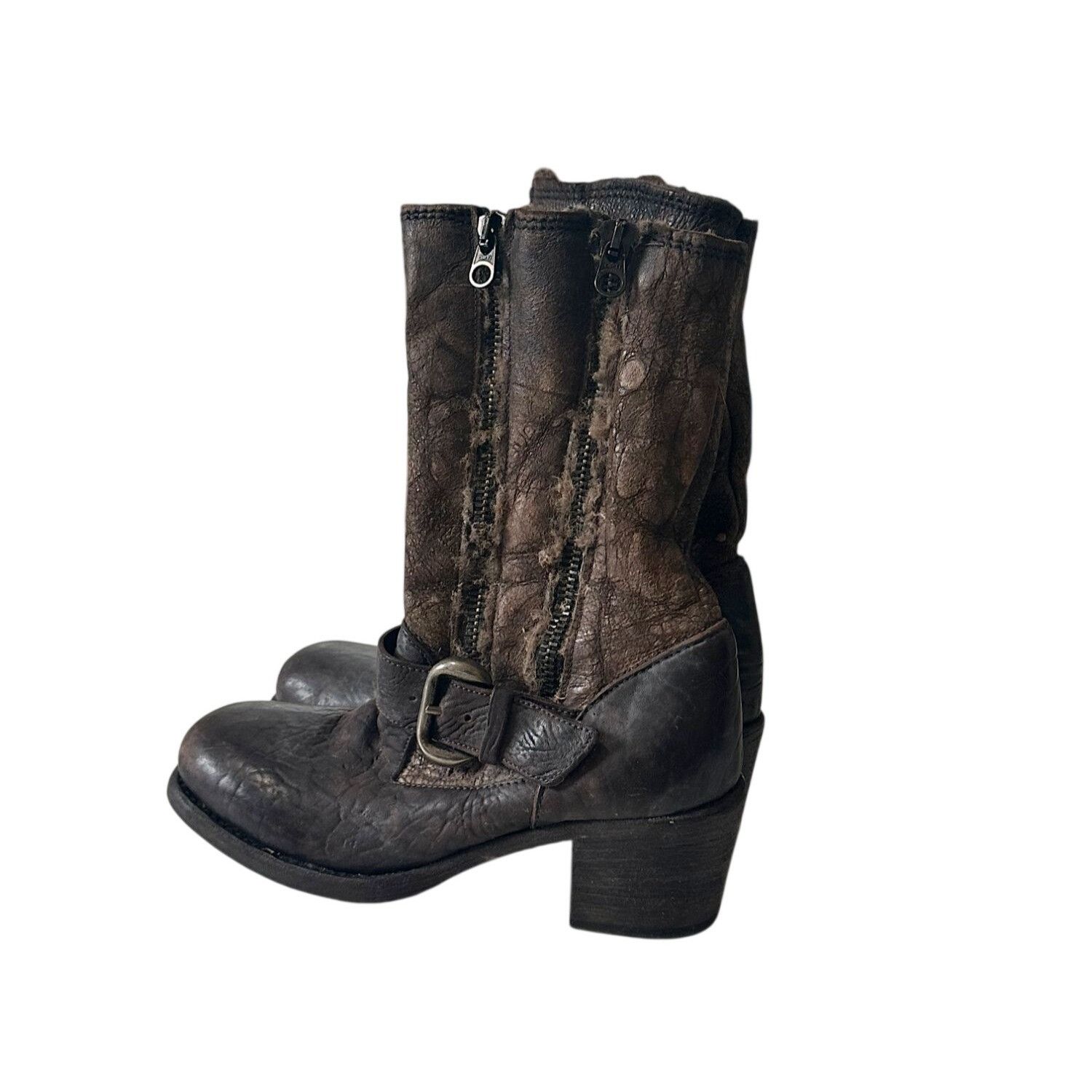 Other Nylo Distressed Leather Shearling Double Zip Booties Brown E Size US 9 / IT 39 - 5 Thumbnail