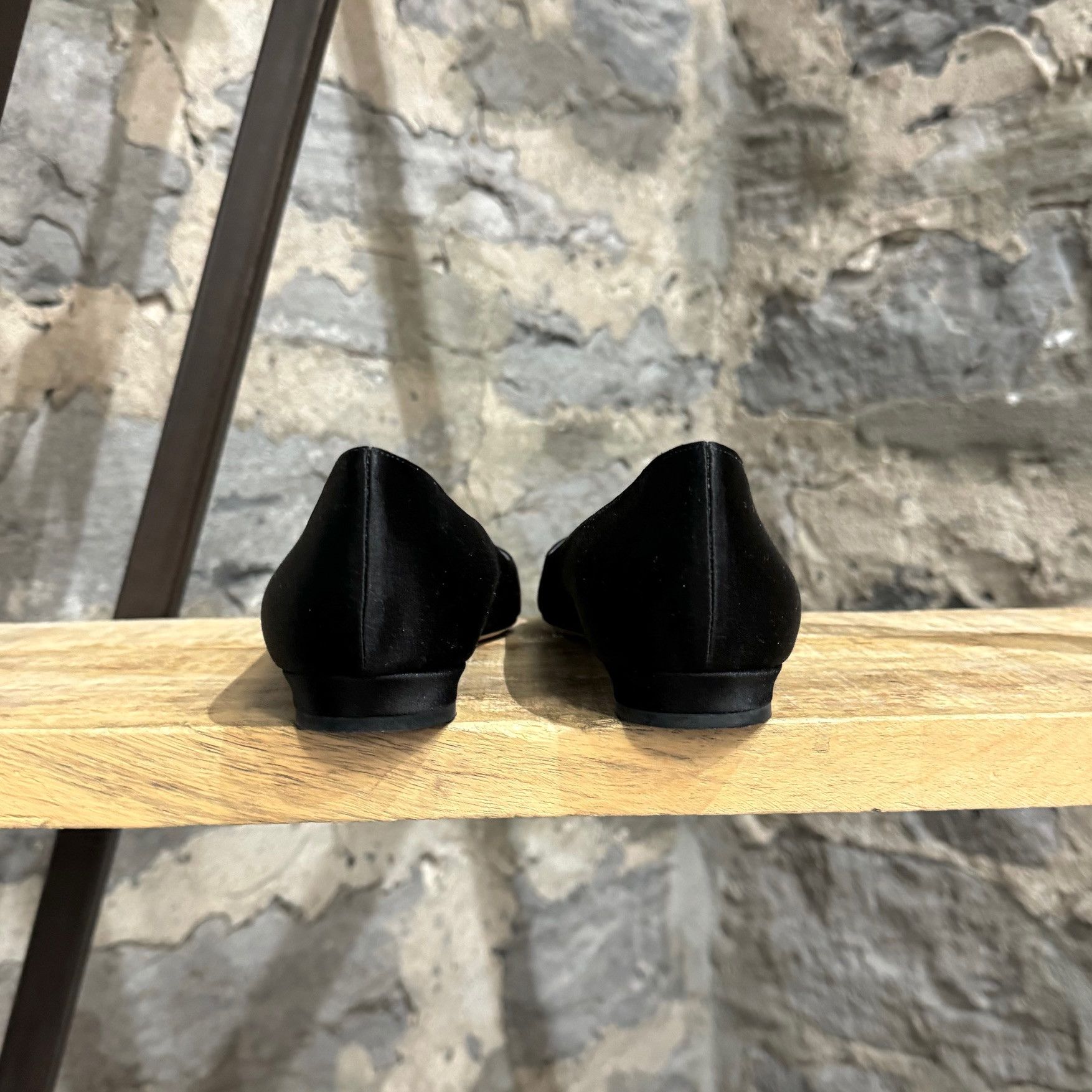 Manolo Blahnik Manolo Blahnik Hangisi Black Satin Jewel Buckle Flats Size US 9 / IT 39 - 6 Thumbnail