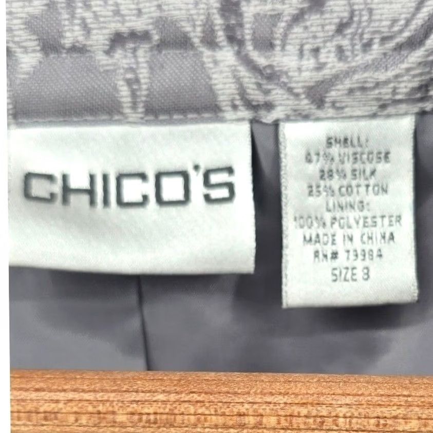 Vintage Chico's Blazer Jacket Womens Gray Silk Blend Damask Jacquard Button Front Coat Size L / US 10 / IT 46 - 3 Thumbnail