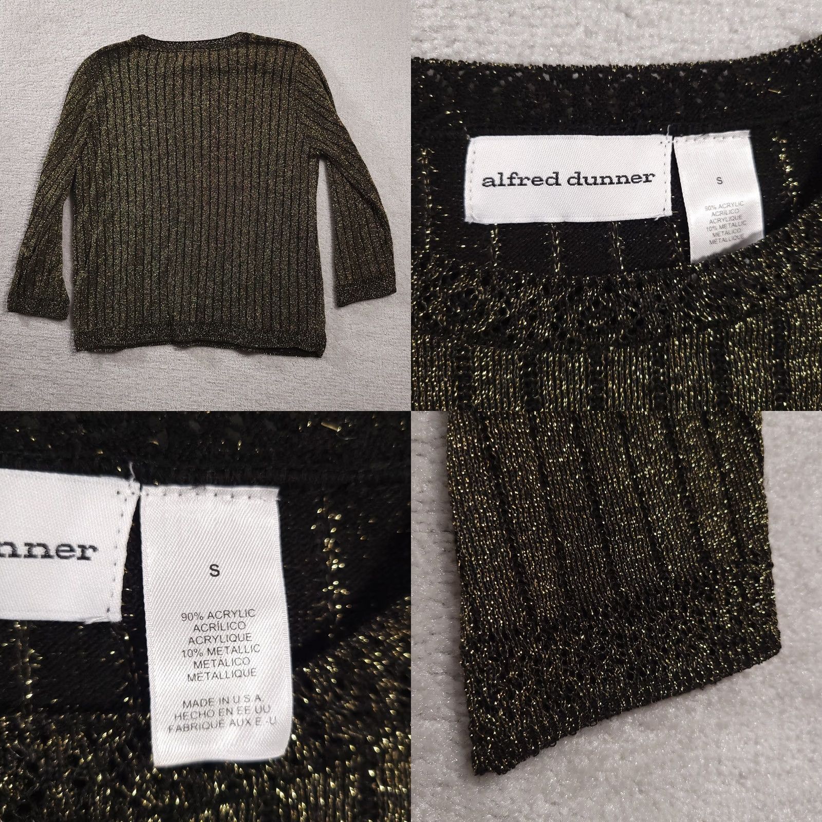 Vintage VINTAGE Alfred Dunner Shirt Women S Gold Black L/S Sweater Shimmer USA Ribbed 90s Mens Women Girls? Size S / US 4 / IT 40 - 8 Thumbnail