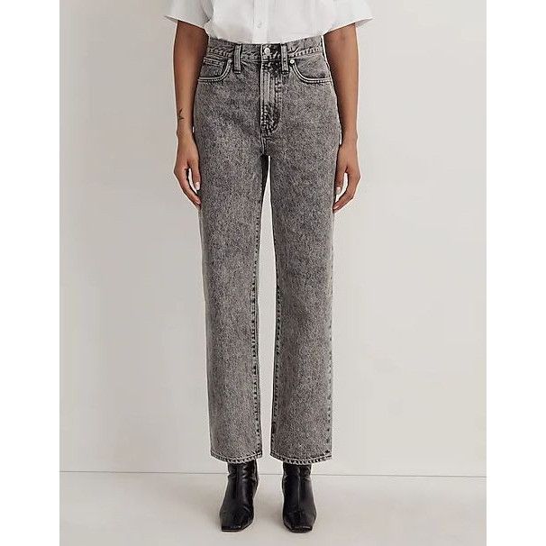 Madewell Womens 31 Black Acid Wash Denim Straight Jeans