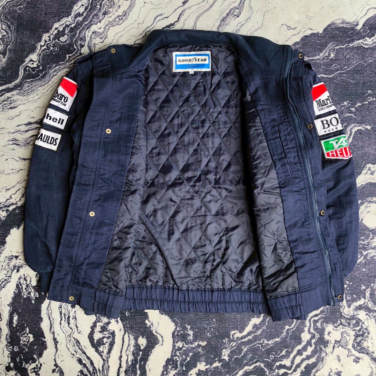Vintage RARE Vintage 90s Goodyear F1 Racing Patch Quilted Jacket Size US M / EU 48-50 / 2 - 2 Thumbnail