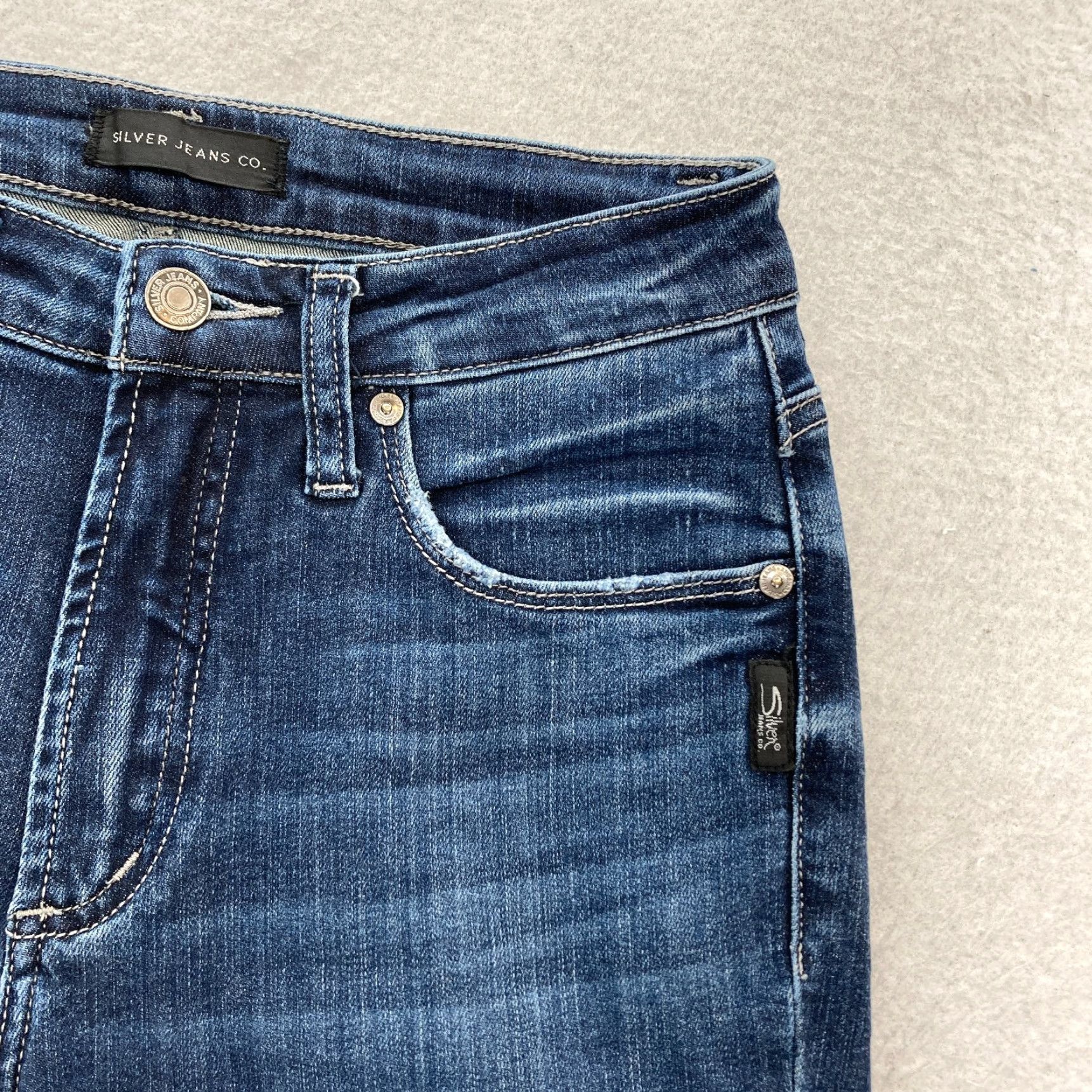 Silver Jeans Co. Silver Jeans High Note Skinny Women's 27x27 Dark Wash Blue Stretch Denim Grunge Jeans Size 27" / US 4 / IT 40 - 4 Thumbnail