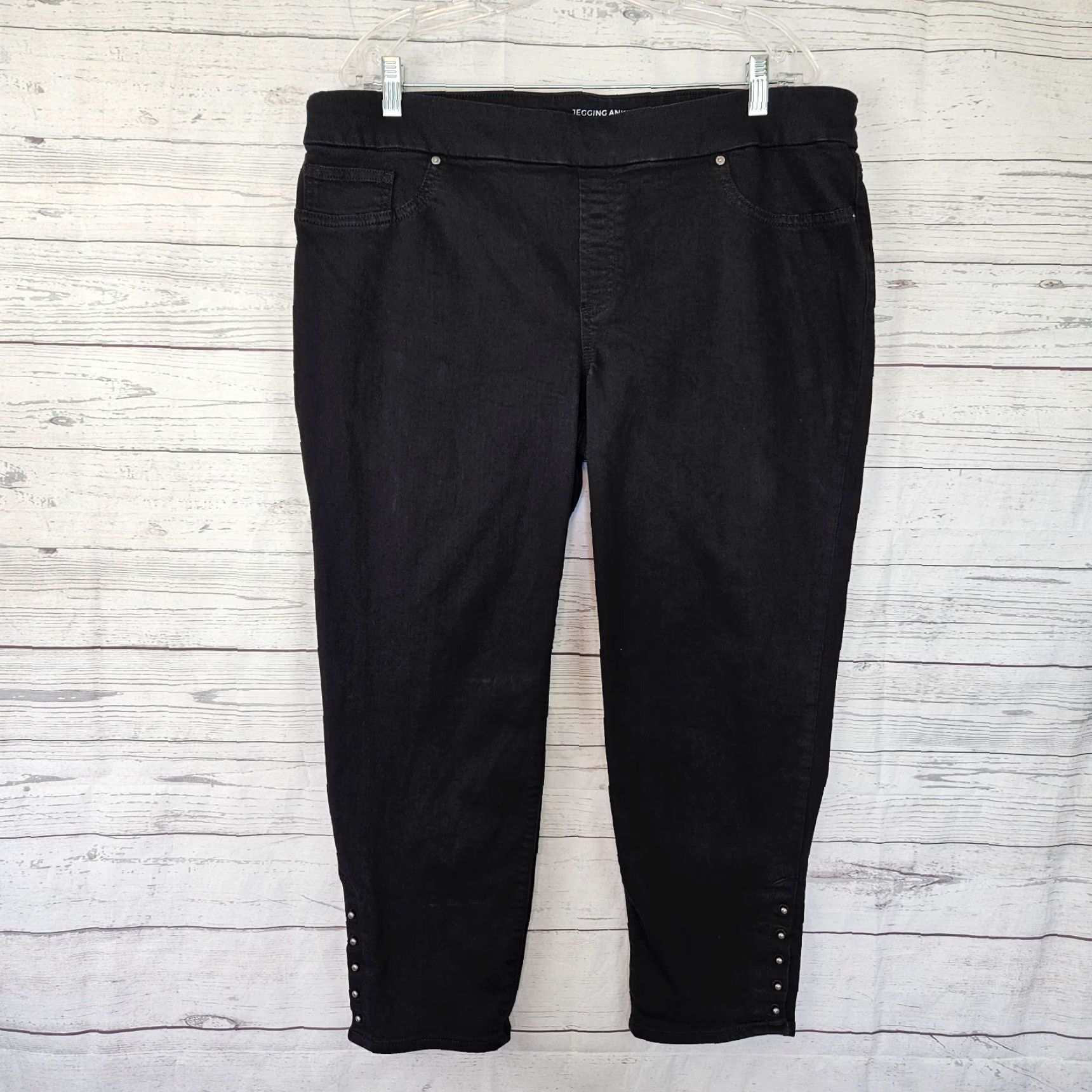 Vintage Chico's Womens Jegging Ankle Jeans Sz 16P Black Pull On Mid Rise Cotton Blend Size 38" / US 16 / IT 52 - 2 Thumbnail