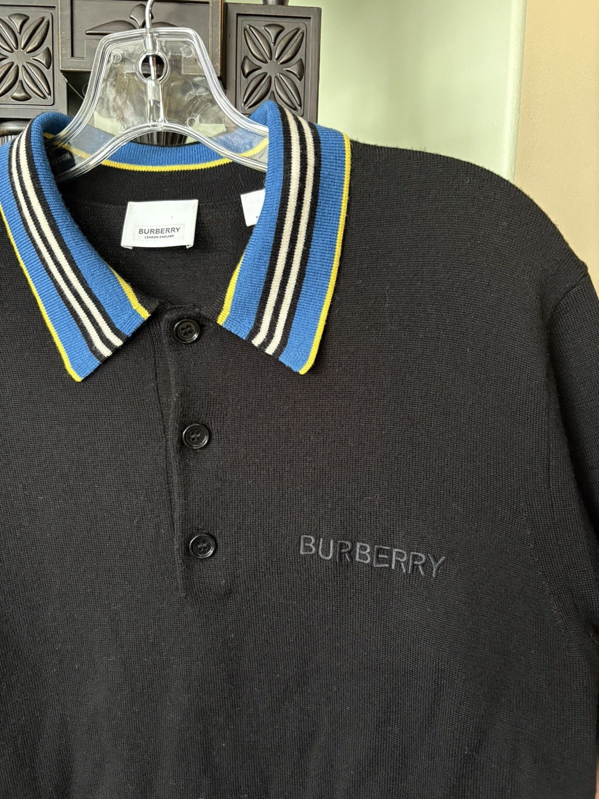 Burberry Merino Wool Stripe Blueberry Button Up Size US M / EU 48-50 / 2 - 2 Thumbnail