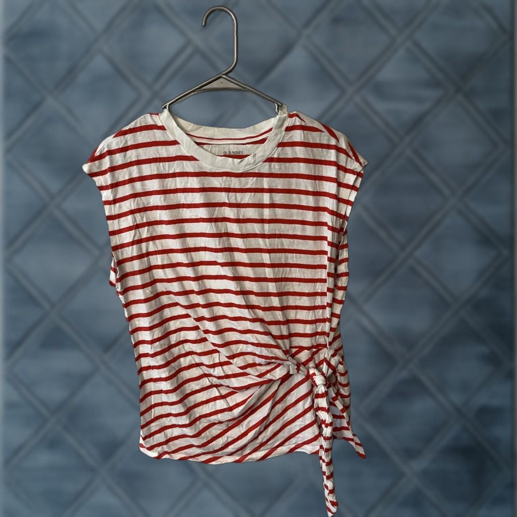 Old Navy Old Navy Women Tank Top Large L Red White Striped Cotton Sleeveless Front Tie Te Size L / US 10 / IT 46 - 1 Thumbnail
