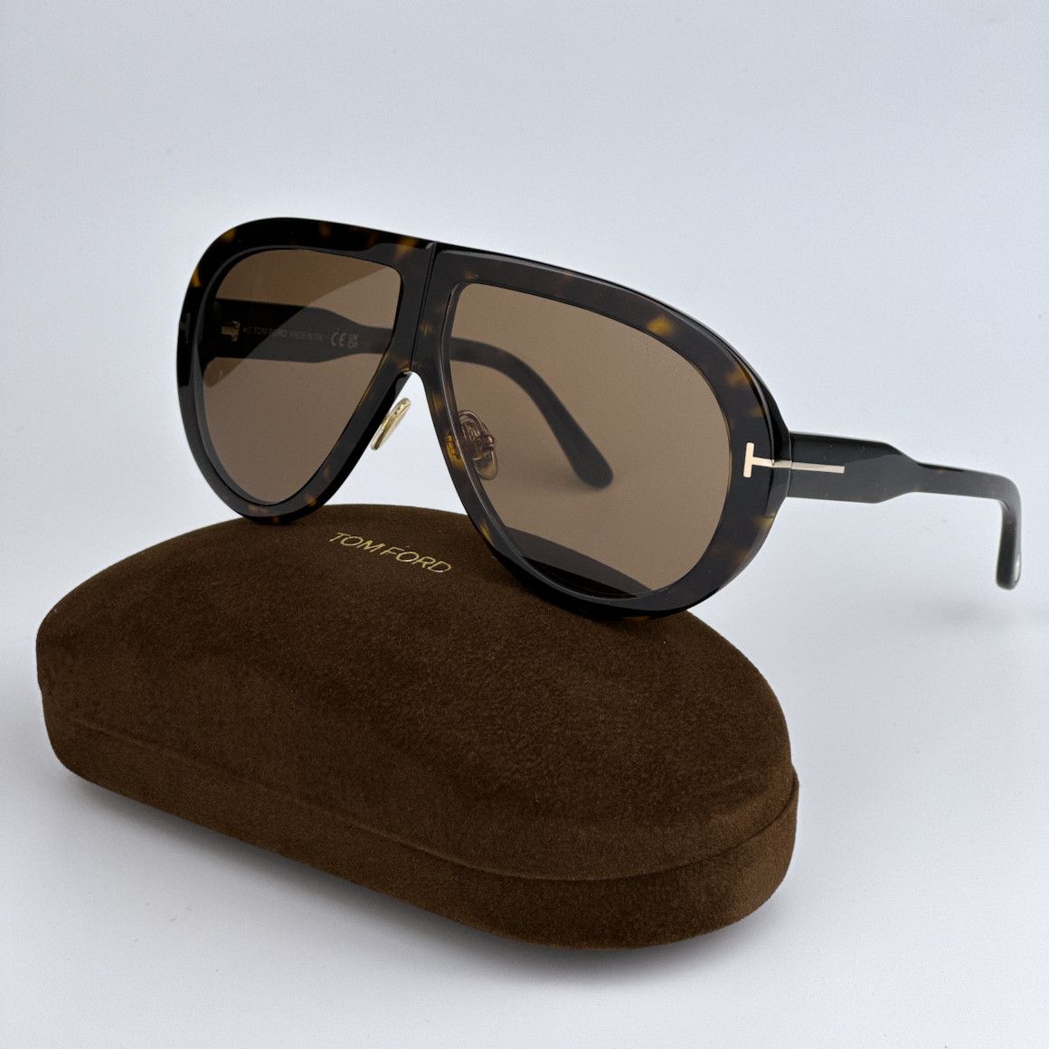 image of New Tom Ford Ft0836/s Troy 52E Pilot Unisex Sunglasses in Shiny Dark Havana/Brown, Men's
