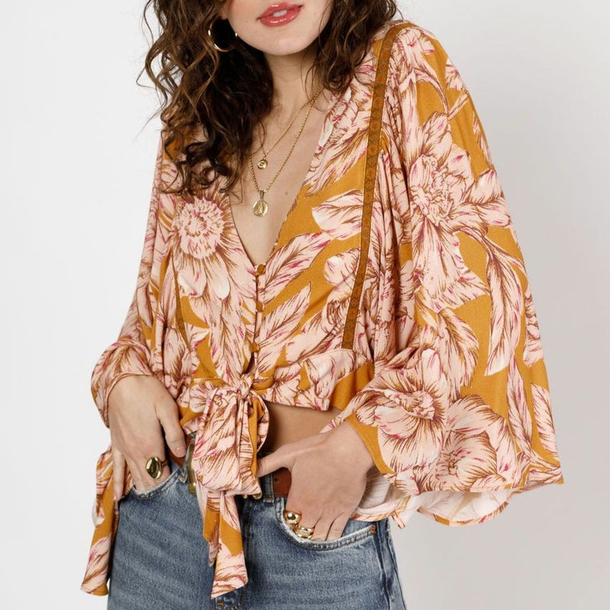 Other NWT Band of the Free Libby Floral Bell Sleeve Crop Top Sz. L Size L / US 10 / IT 46 - 3 Thumbnail