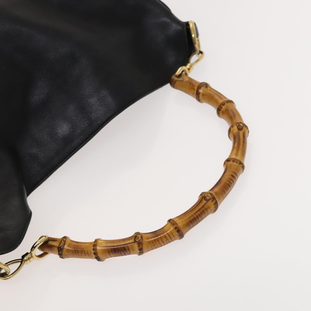 GUCCI Bamboo Handbag Leather Black Gold 001 001
