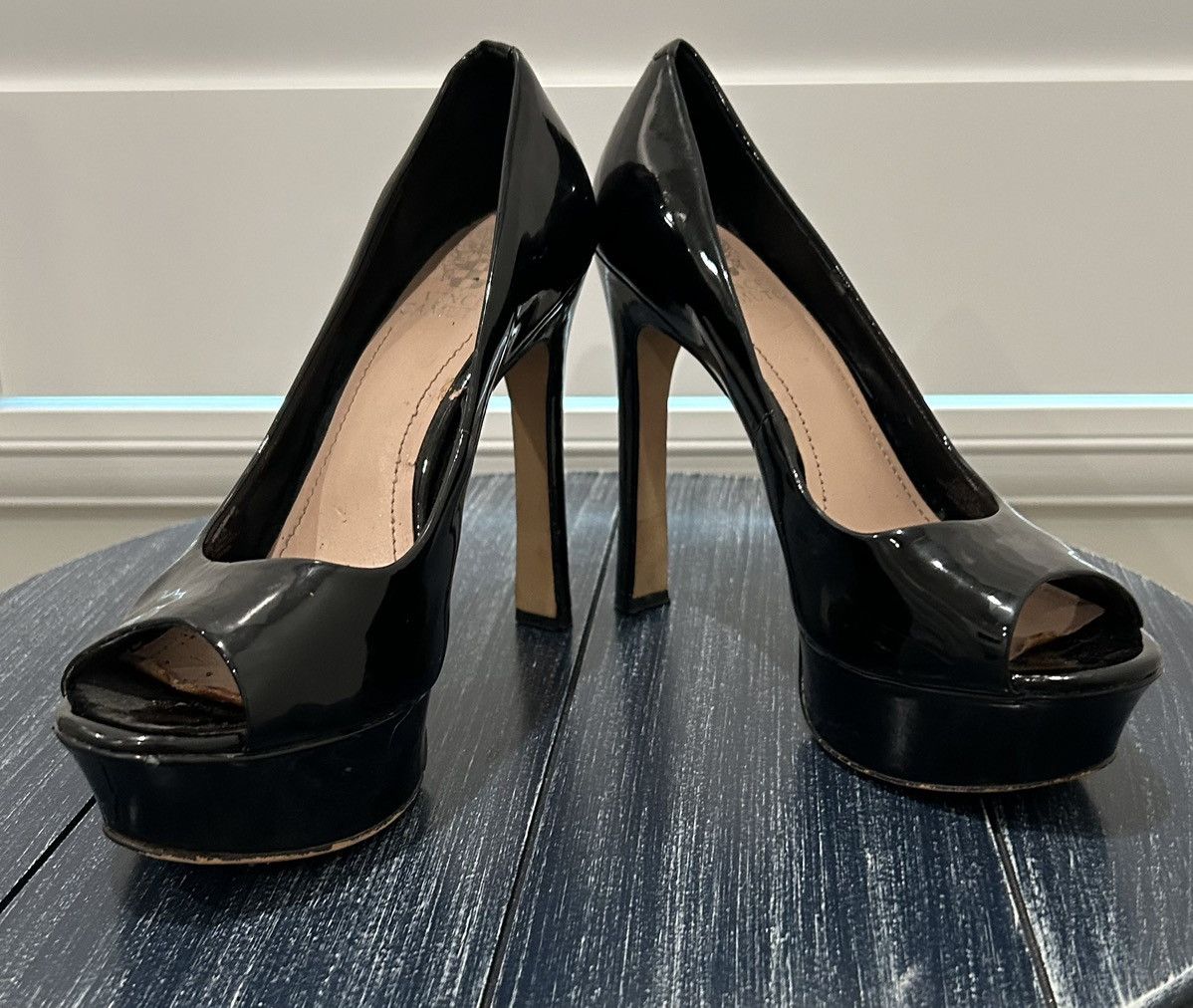 Vince Camuto Patent Leather Peep Toe Heels