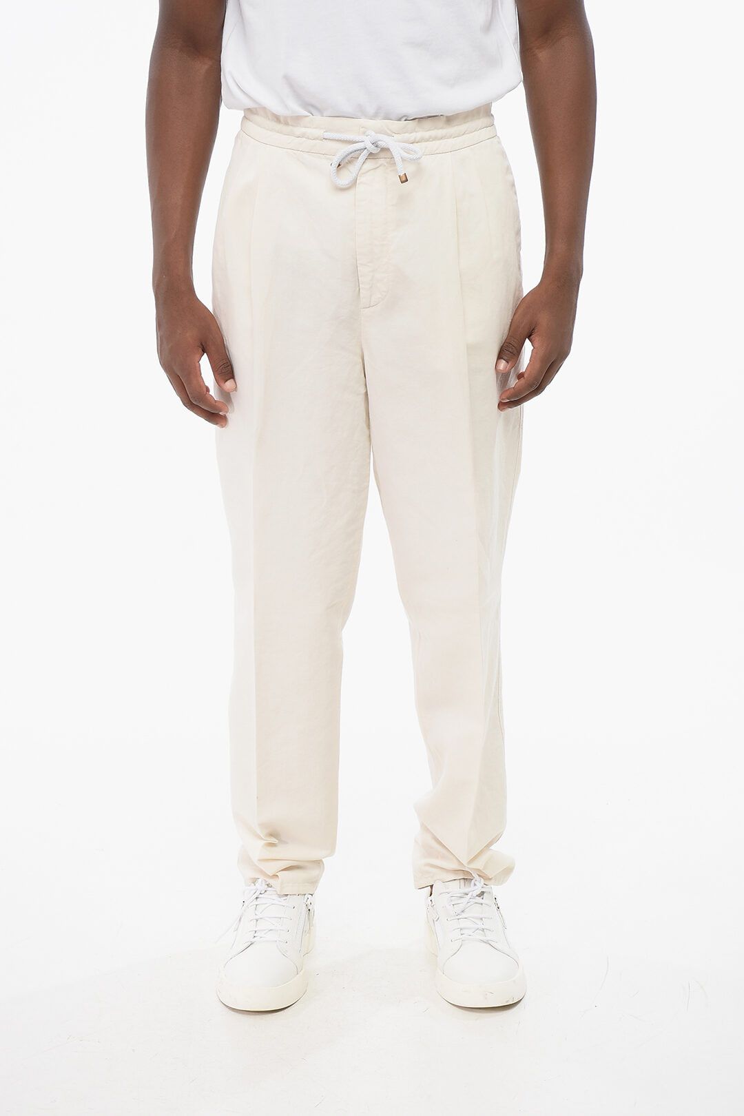 Brunello Cucinelli og1mm0825 Double-breasted Linen Blend Pant in White Size US 40 / EU 56 - 1 Thumbnail