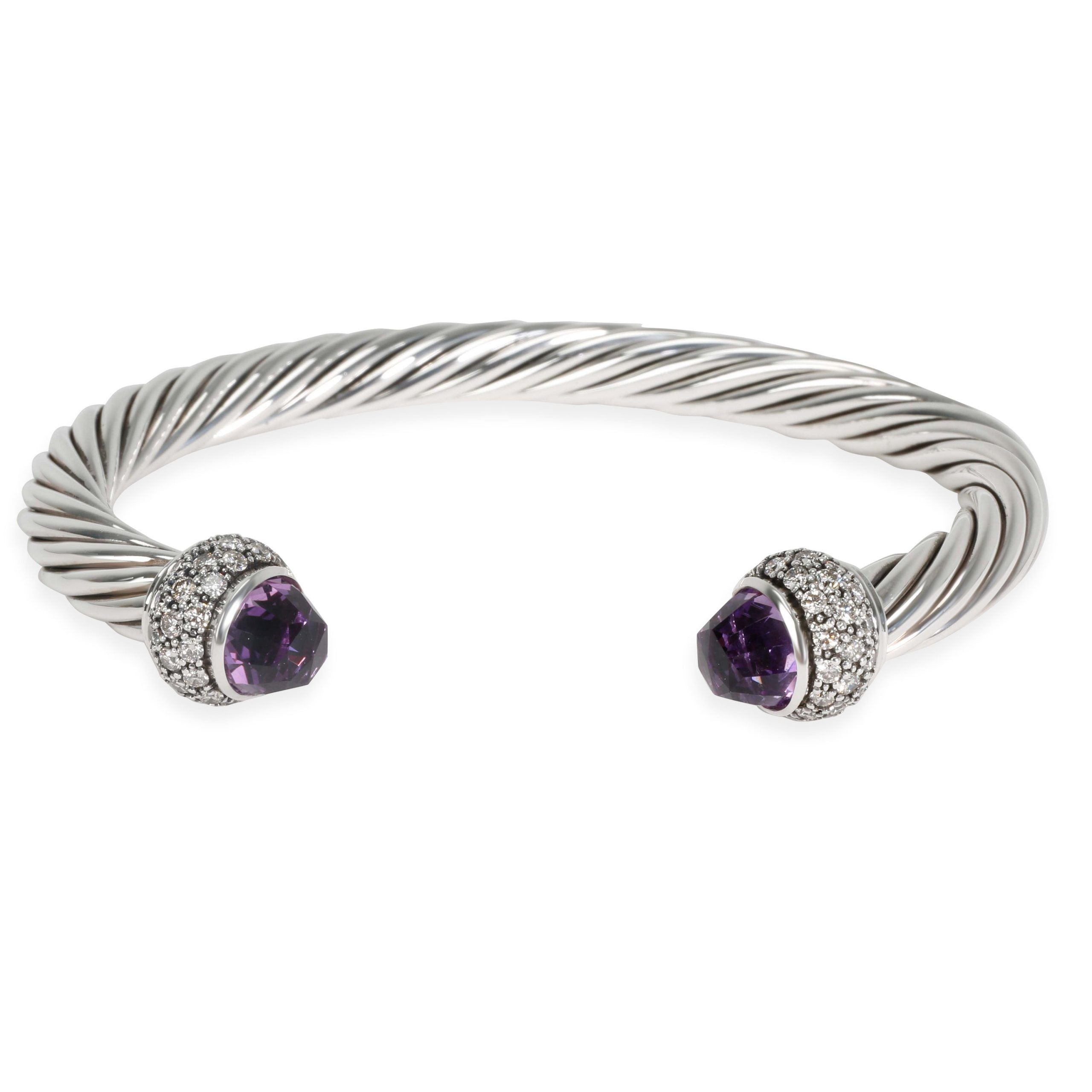 image of David Yurman 7Mm Cable Bangle With Amethyst & Diamonds 1.28 Ctw in Silver, Women's