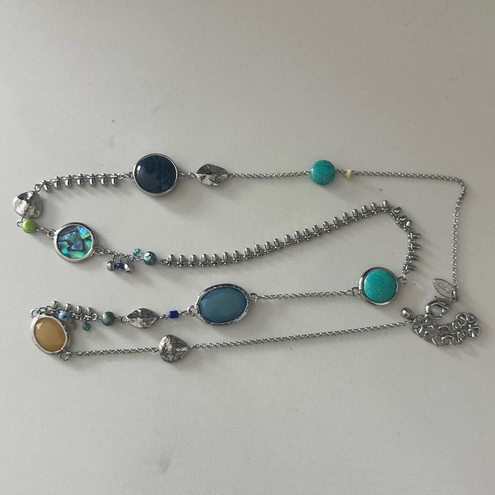 Chicos Chico’s Silver Multi-Color Blue Green Stone Long Necklace Size ONE SIZE - 5 Thumbnail