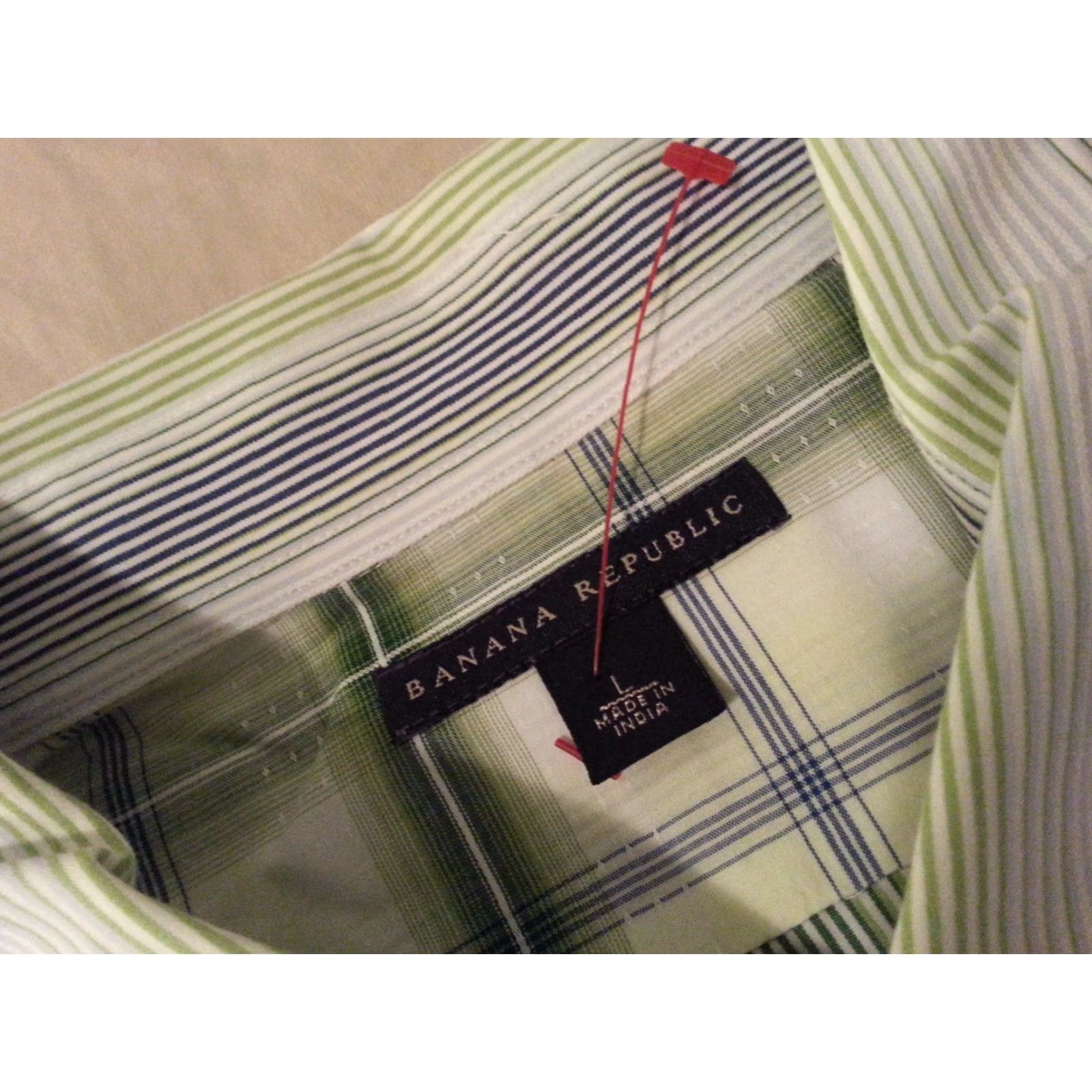 Banana Republic Mens Banana Republic Dress Shirt L Large Green Cotton Long Button Size 42R - 4 Thumbnail