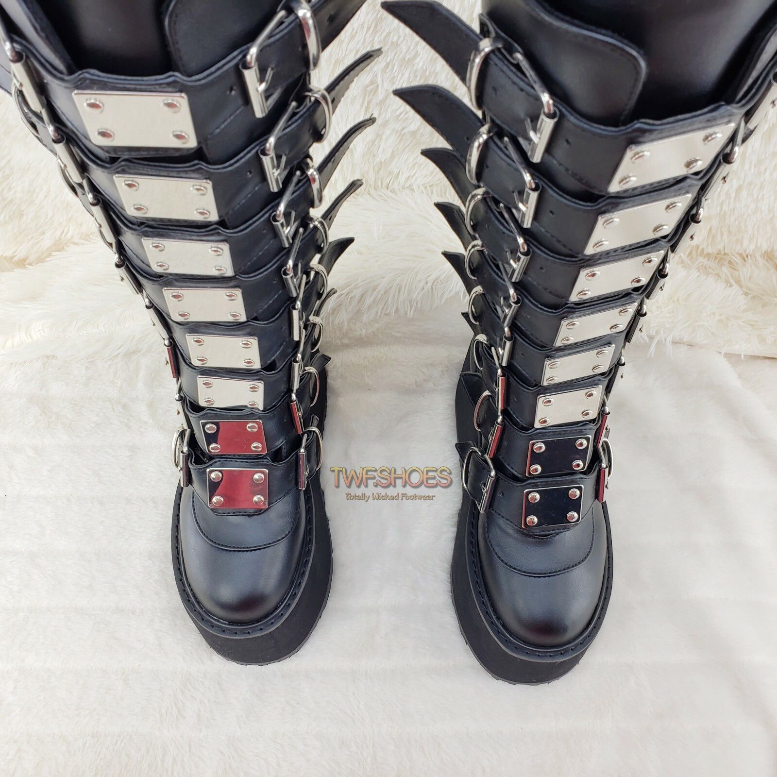 Demonia Cult DEMONIA Damned 318 Multi Strap Goth Punk Rock Platform Boots Size US 10 / IT 40 - 6 Thumbnail