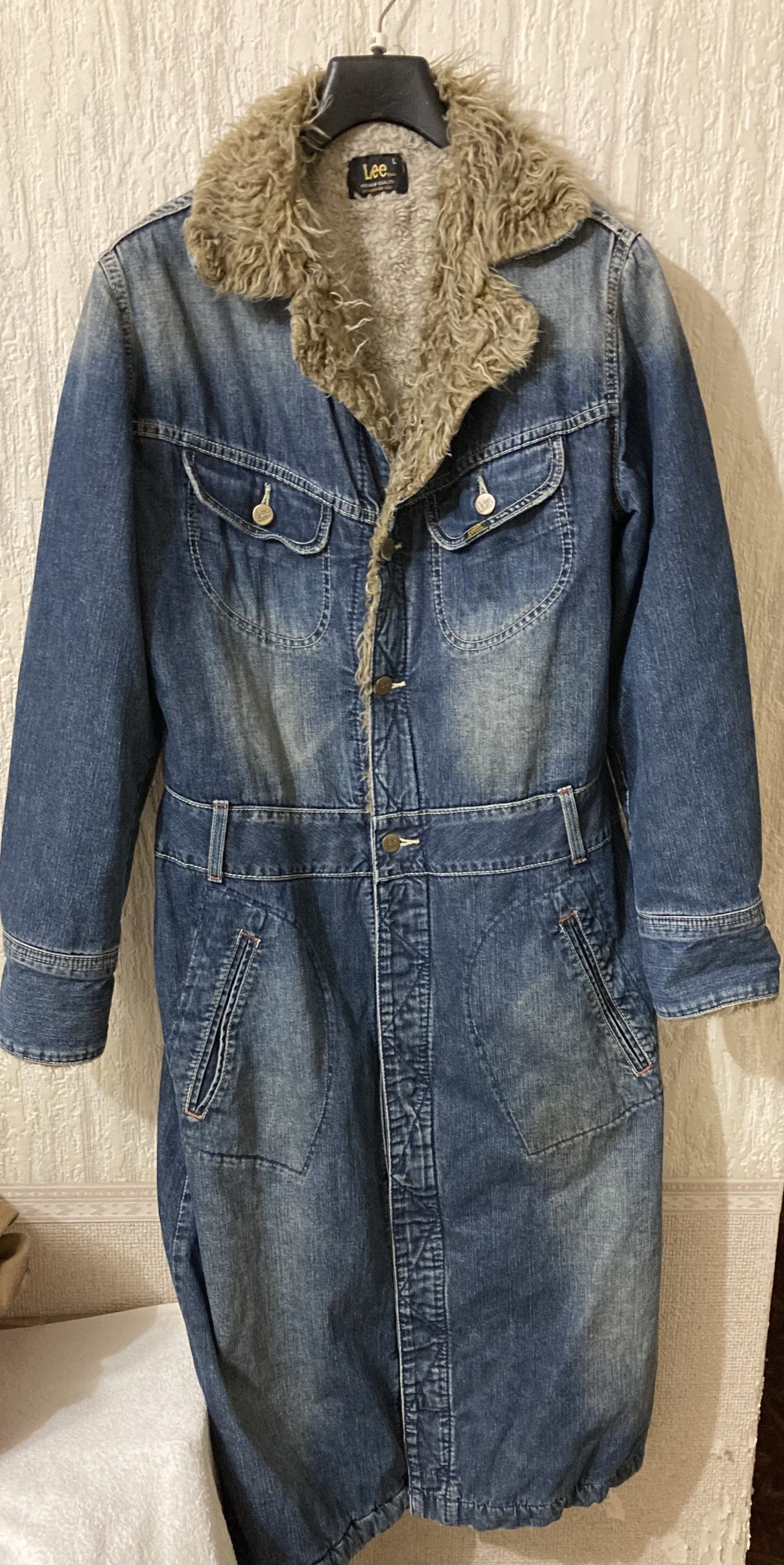 Lee Vintage 90s Denim Lee Long Furry Coat Afghan Fur Lined -L Size L / US 10 / IT 46 - 3 Thumbnail