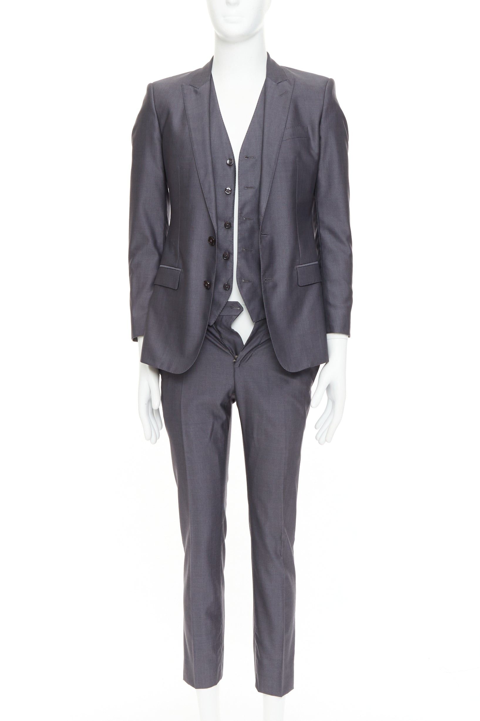 Dolce & Gabbana DOLCE GABBANA Martini grey virgin wool silk single breast full canvas 3 pc suit IT44 XS Size 44R - 1 Thumbnail