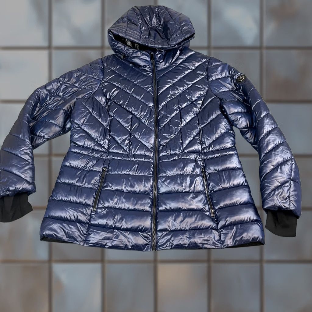 Michael Kors Michael Kors Womens Packable Puffer Jacket UK 16 Shiny Blue Hooded Designer Size XXL / US 16-18 / IT 52-54 - 1 Thumbnail