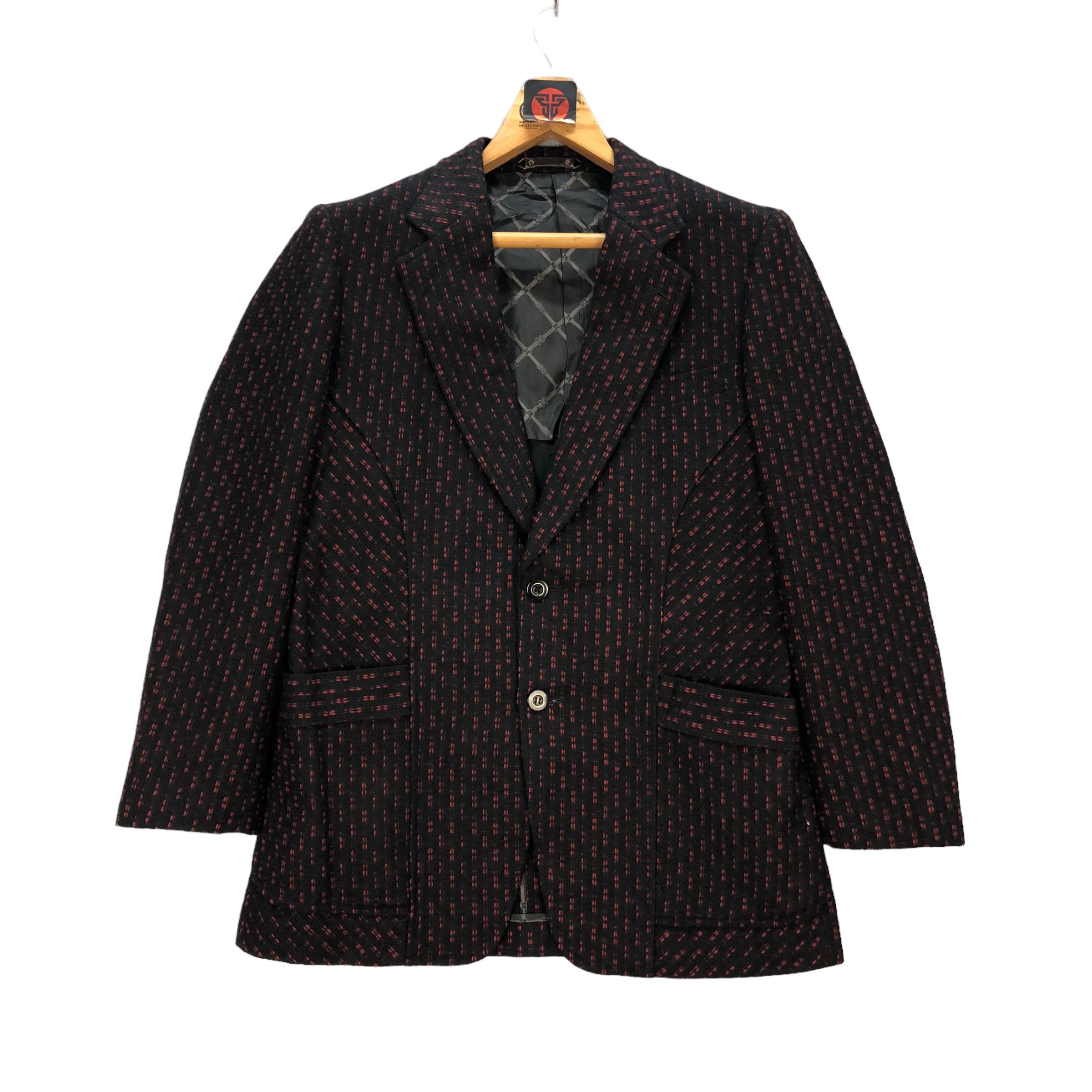Japanese Brand GENUINE ROYAL RED CHAIN WOOL BELTED BLAZERS #7307-128 Size 38R - 1 Thumbnail
