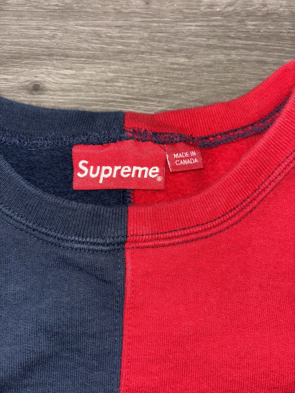 Supreme Supreme Split Crewneck Sweatshirt Navy/Red Size US L / EU 52-54 / 3 - 3 Thumbnail