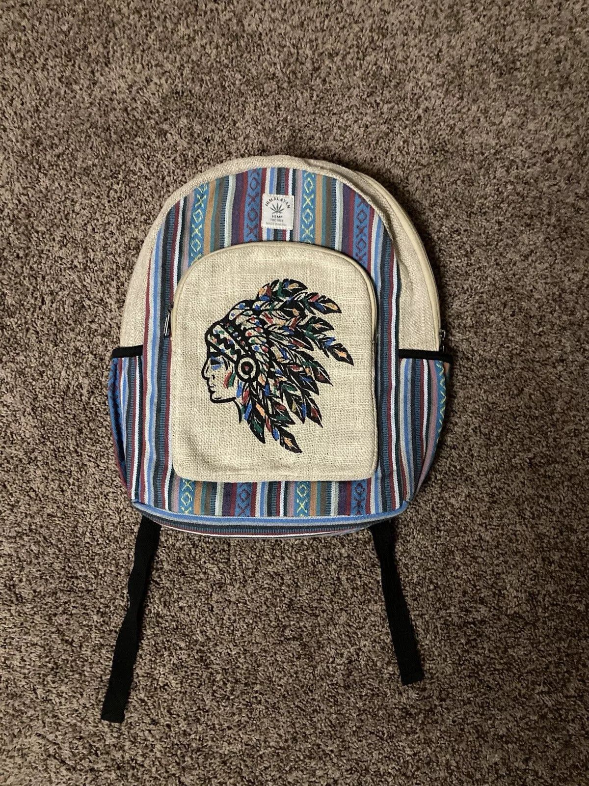 Designer × Vintage Chief Native Tribe Head Hemp Backpack Boho Hippie Bag Size ONE SIZE - 1 Thumbnail