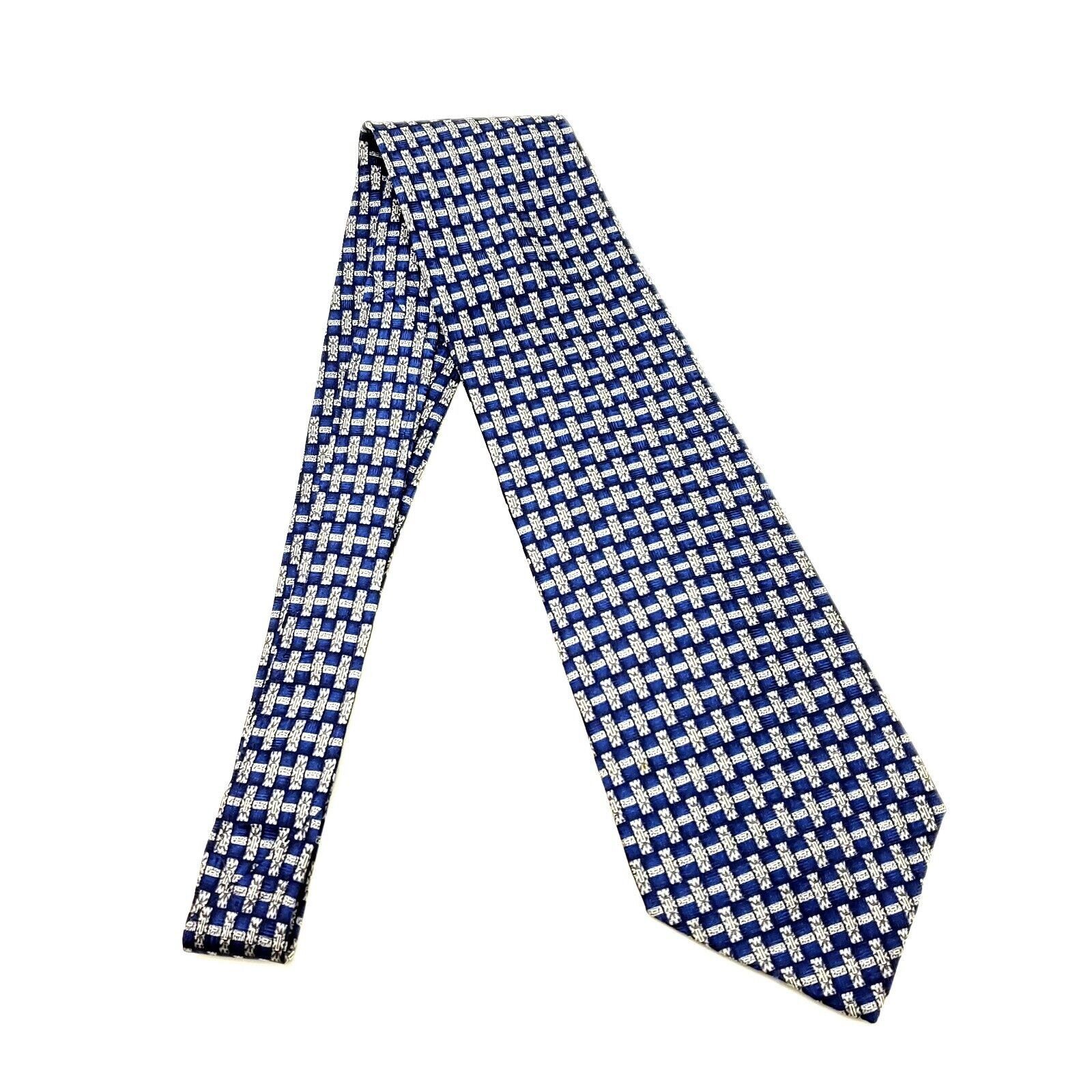 Roundtree & Yorke Roundtree Yorke Silk Tie Blue Print Wide Geometric Size ONE SIZE - 6 Thumbnail