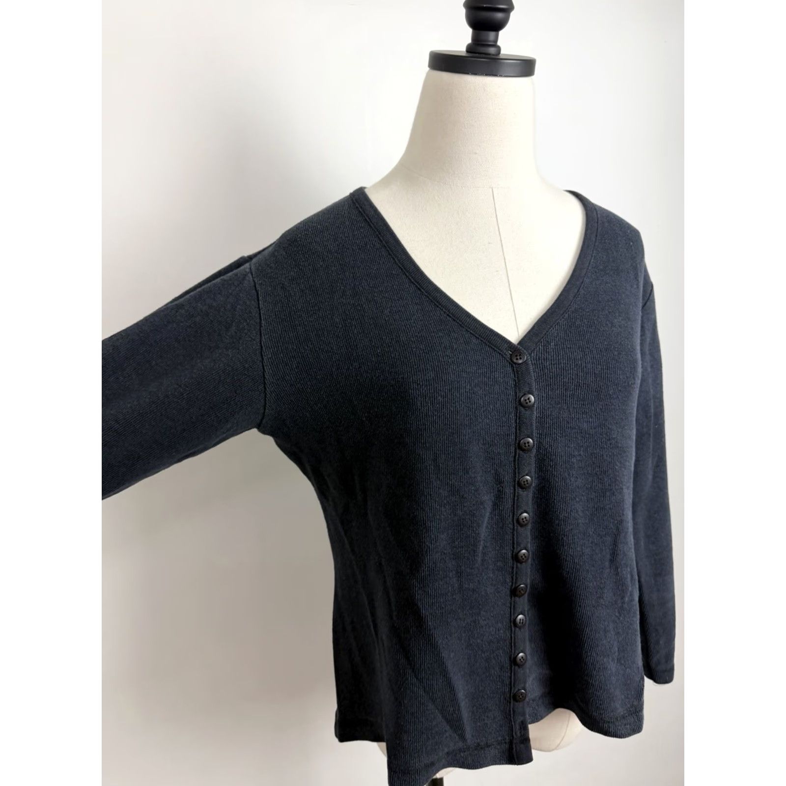 Vintage VINTAGE New York Style Blouse Shirt Womens M Black 90s Knit Lightweight Button Front AS IS Size M / US 6-8 / IT 42-44 - 3 Thumbnail