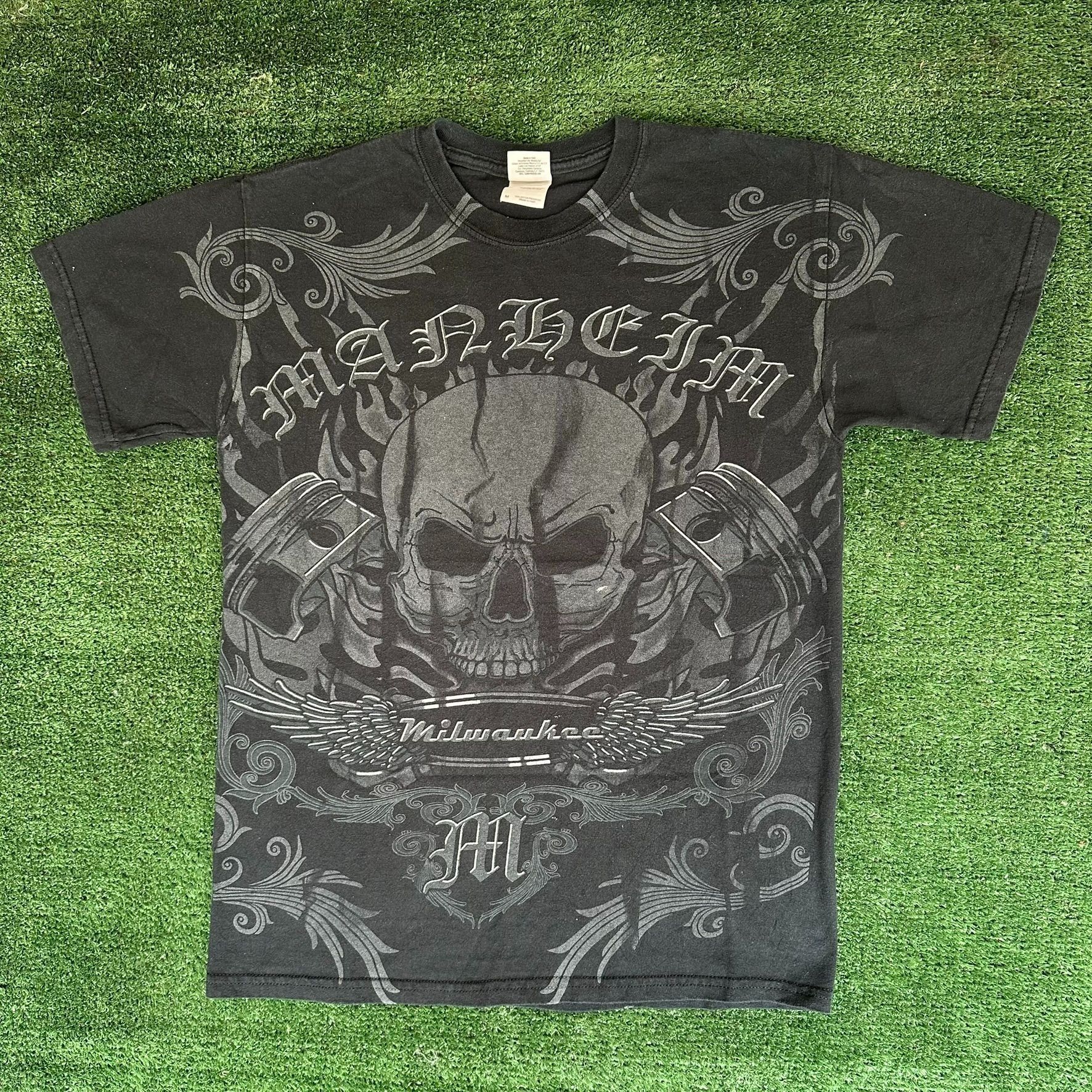 Vintage Vintage Y2K Gothic Flame Skull AOP T-Shirt Boxy Faded Black Size US M / EU 48-50 / 2 - 1 Thumbnail