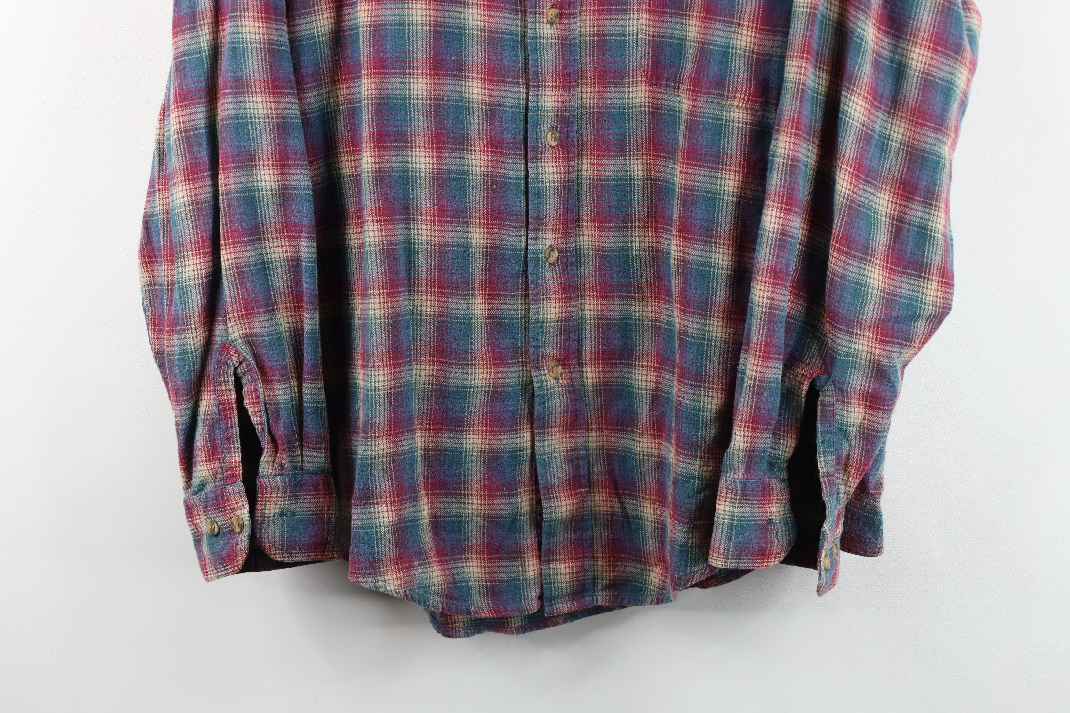 Vintage Vintage 90s Streetwear Flannel Band Collar Button Shirt Size US L / EU 52-54 / 3 - 3 Thumbnail