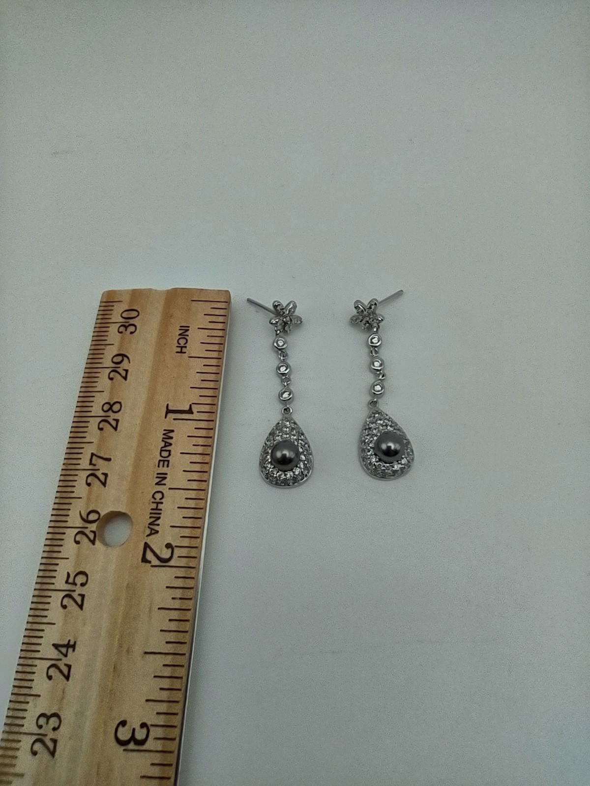 The Unbranded Brand Sterling CZ Gray Pearl Drop Dangle Earrings Size ONE SIZE - 4 Thumbnail