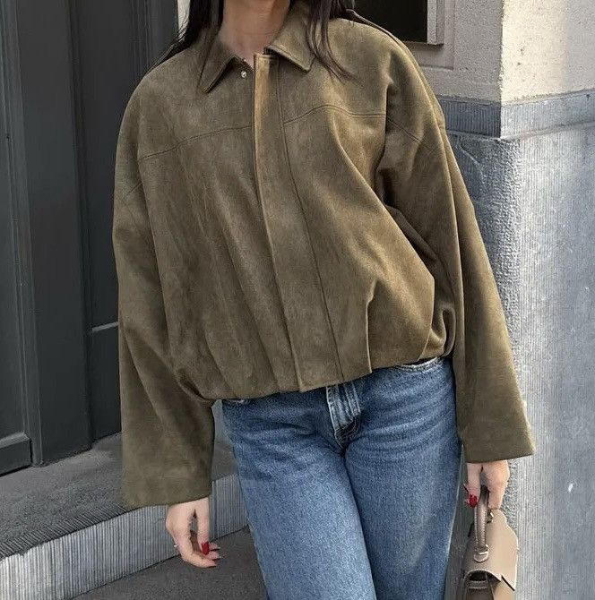 Vintage Khaki Retro Style Casual Elegant Loose Bomber Jacket Size S / US 4 / IT 40 - 1 Thumbnail