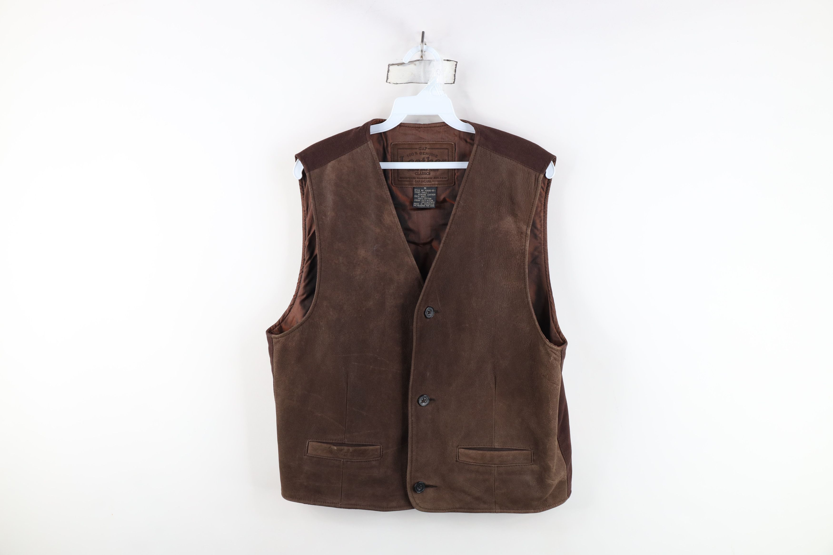 Gap Vintage 90s Gap Buckle Back Suede Leather Vest Jacket Brown Size US M / EU 48-50 / 2 - 1 Thumbnail