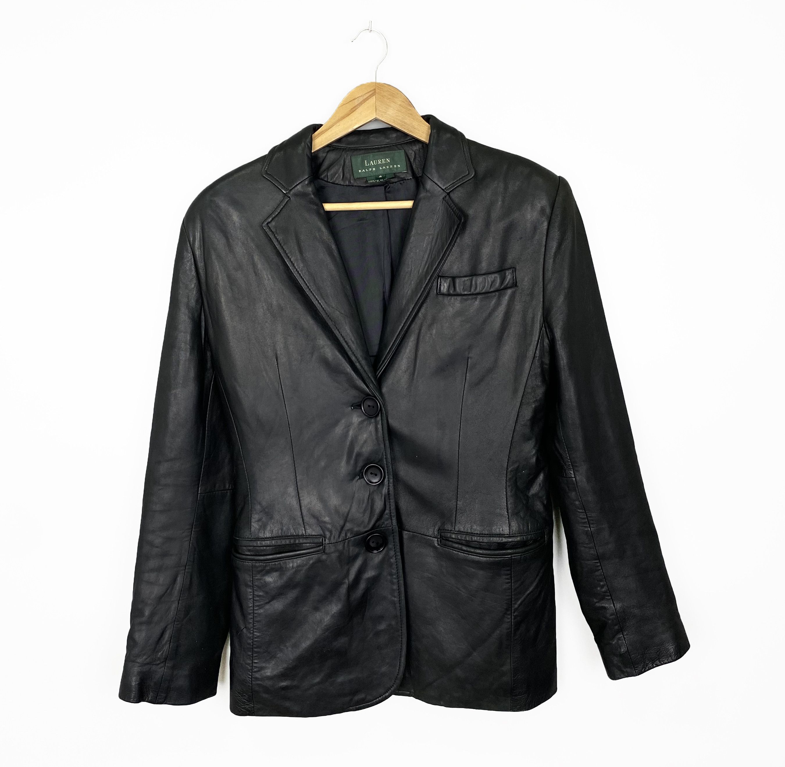 image of Lauren Ralph Lauren Vintage 90's Laurent Ralph Laurent Leather Blazer Made In Korea in Black, Women