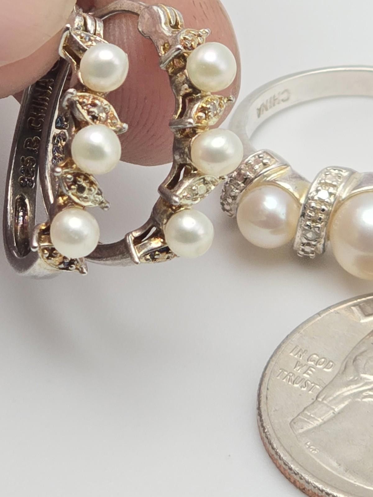 The Unbranded Brand Sterling Silver Ring Hoop Earrings Set with Real Pearls 6.75 Size ONE SIZE - 8 Thumbnail
