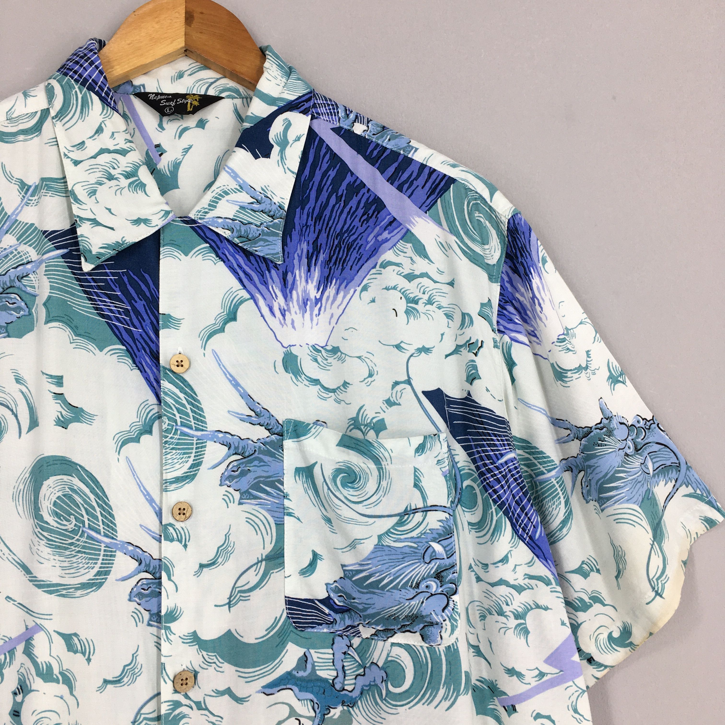 Sun Surf Vintage 80s Rockabilly Hawaiian Dragon Rayon Shirt Large Size US L / EU 52-54 / 3 - 2 Thumbnail