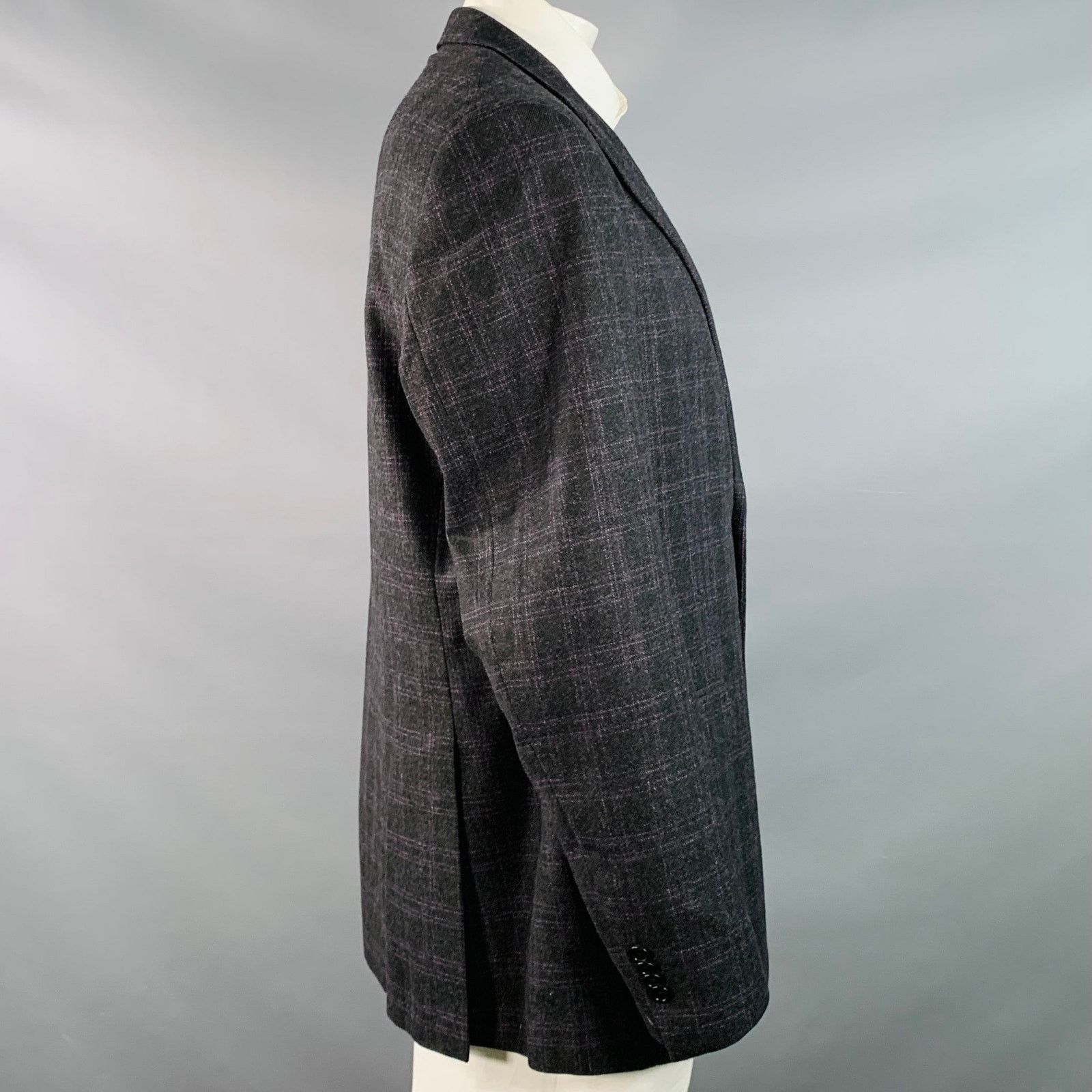 Other 48 Regular Black Purple Plaid Cashmere Sport Coat Size 48R - 3 Thumbnail