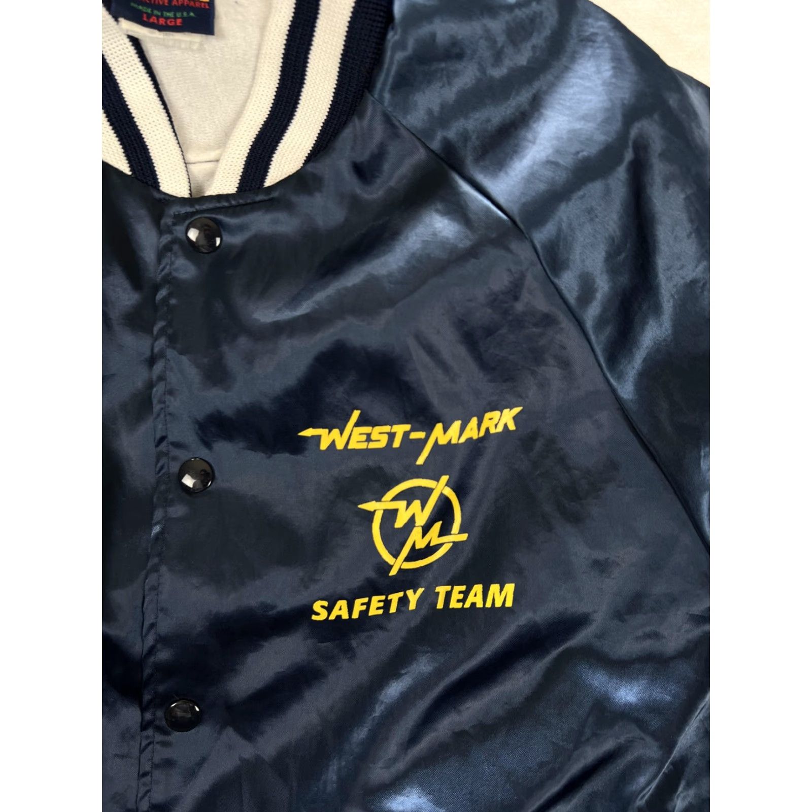 Vintage VINTAGE Hilton AJ-1 West-Mark Trailers Satin Jacket Mens L Navy Blue Varsity Transportation Safety Team USA Size US L / EU 52-54 / 3 - 3 Thumbnail