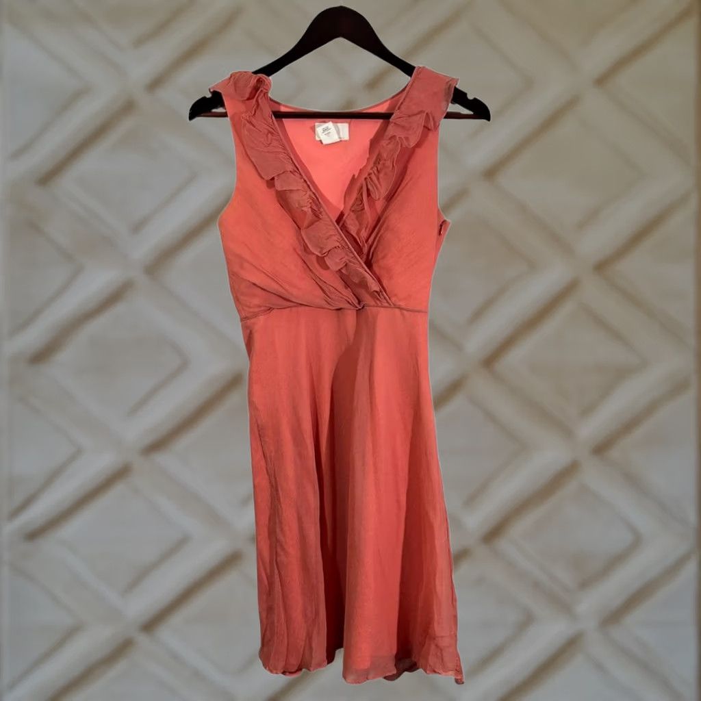 Vintage J Crew Coral Ruffle Wrap Dress Sleeveless Summer Cocktail Party Womens 0 Size XS / US 0-2 / IT 36-38 - 1 Thumbnail