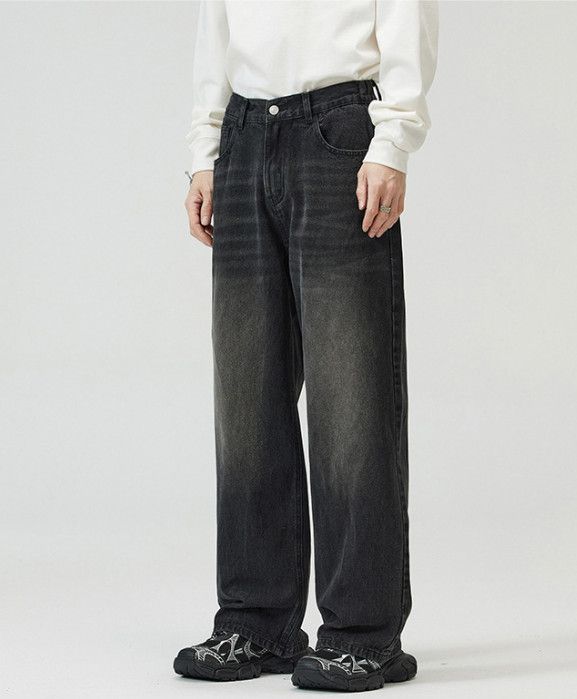 Japanese Brand Street loose straight retro washed distressed jeans for men Size US 32 / EU 48 - 2 Thumbnail