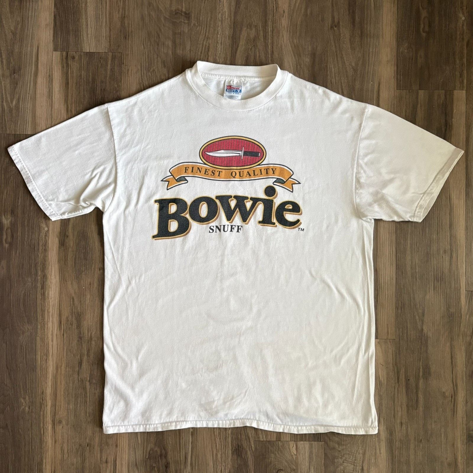 Vintage Vintage Bowie Snuff Dip T-Shirt Men's Size XL White 1990s Size US XL / EU 56 / 4 - 2 Thumbnail